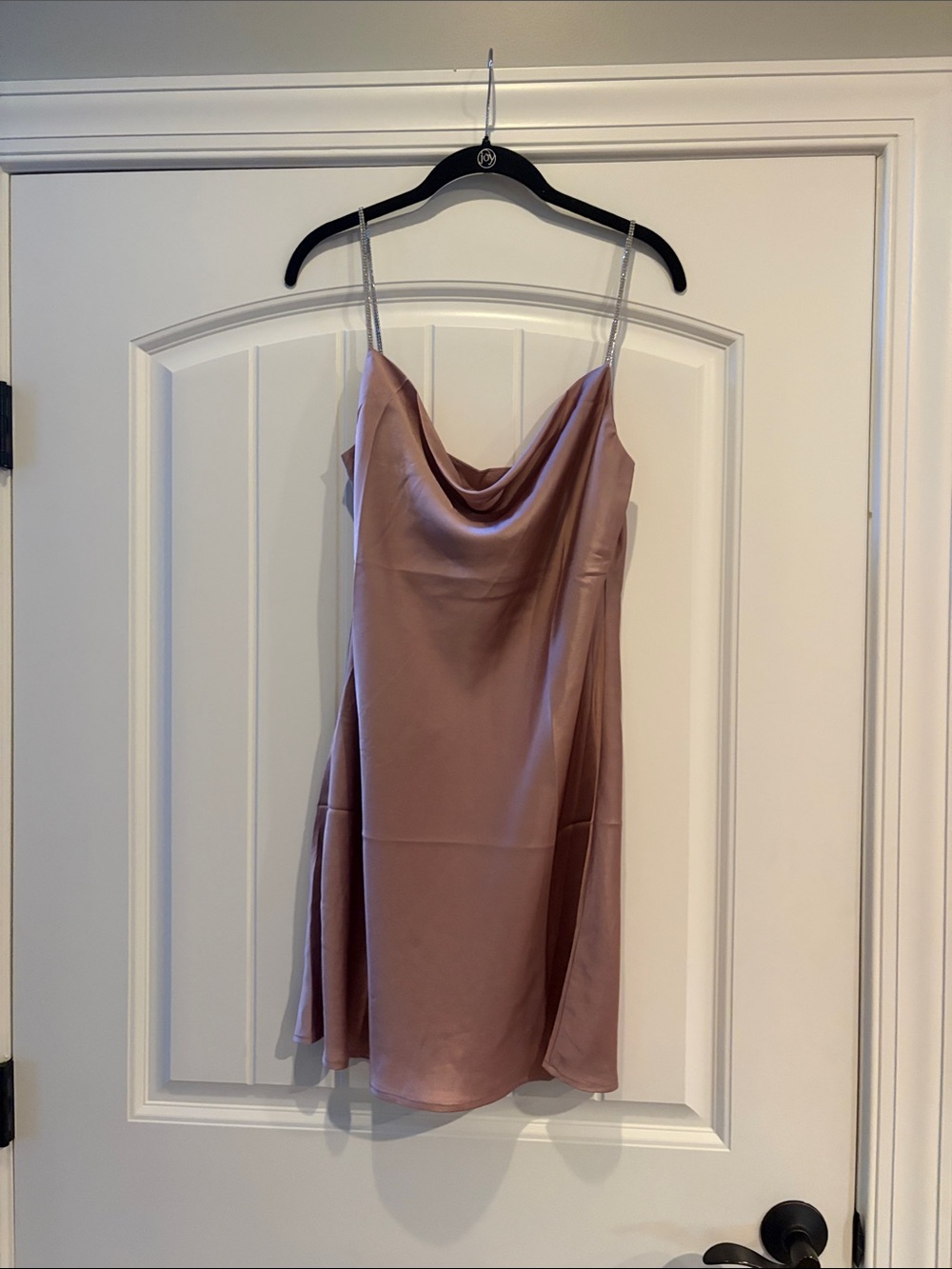 Women's Satin look  Cowl Neck Mini Dress - Dusty Rose